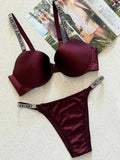Victoria Secret Maroon Full Stone Bra Set | Luxury Desires