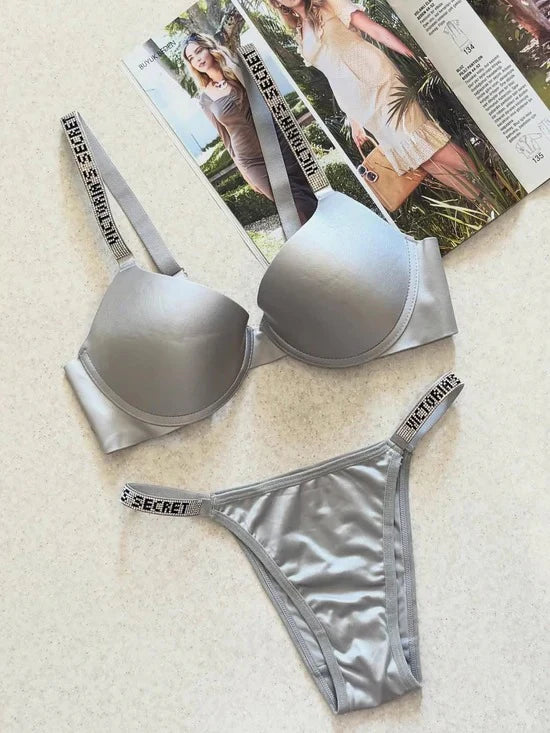 Victoria Secret Grey Full Stone Bra Set | Luxury Desires