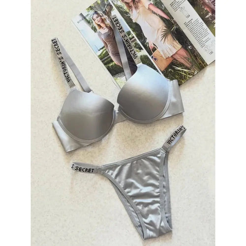 Victoria Secret Grey Full Stone Bra Set | Luxury Desires