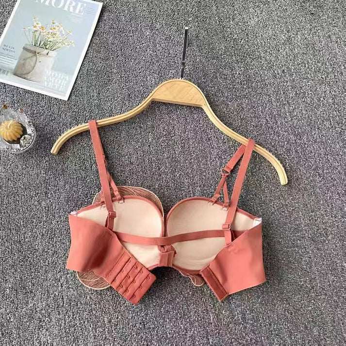Butterfly Embroidered Adjustable Straps Full Back Bra & Panty